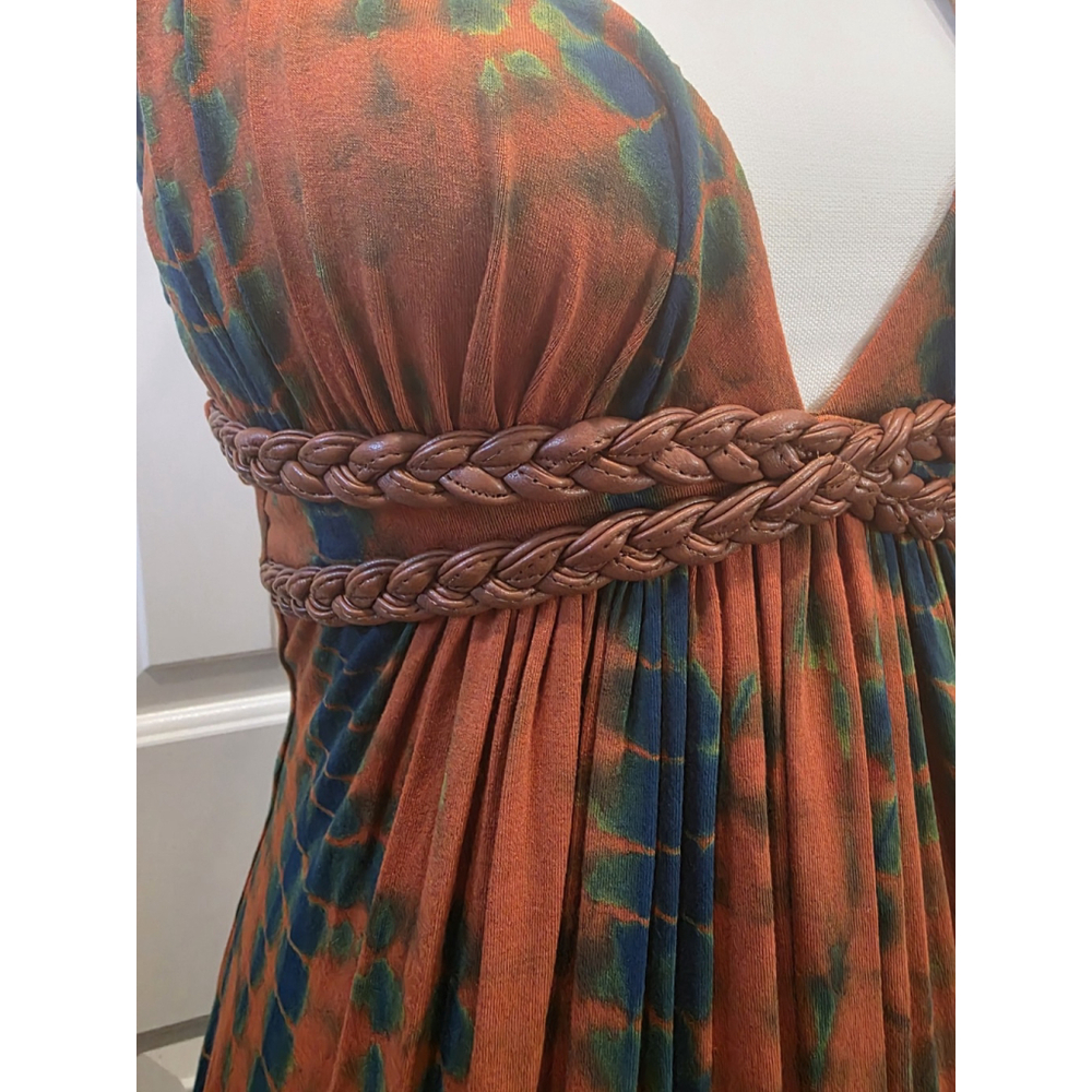Sky Women's Braided Leather Accent Maxi Orange Blue Tie Dye Size S NWT Halter - Picture 3 of 7